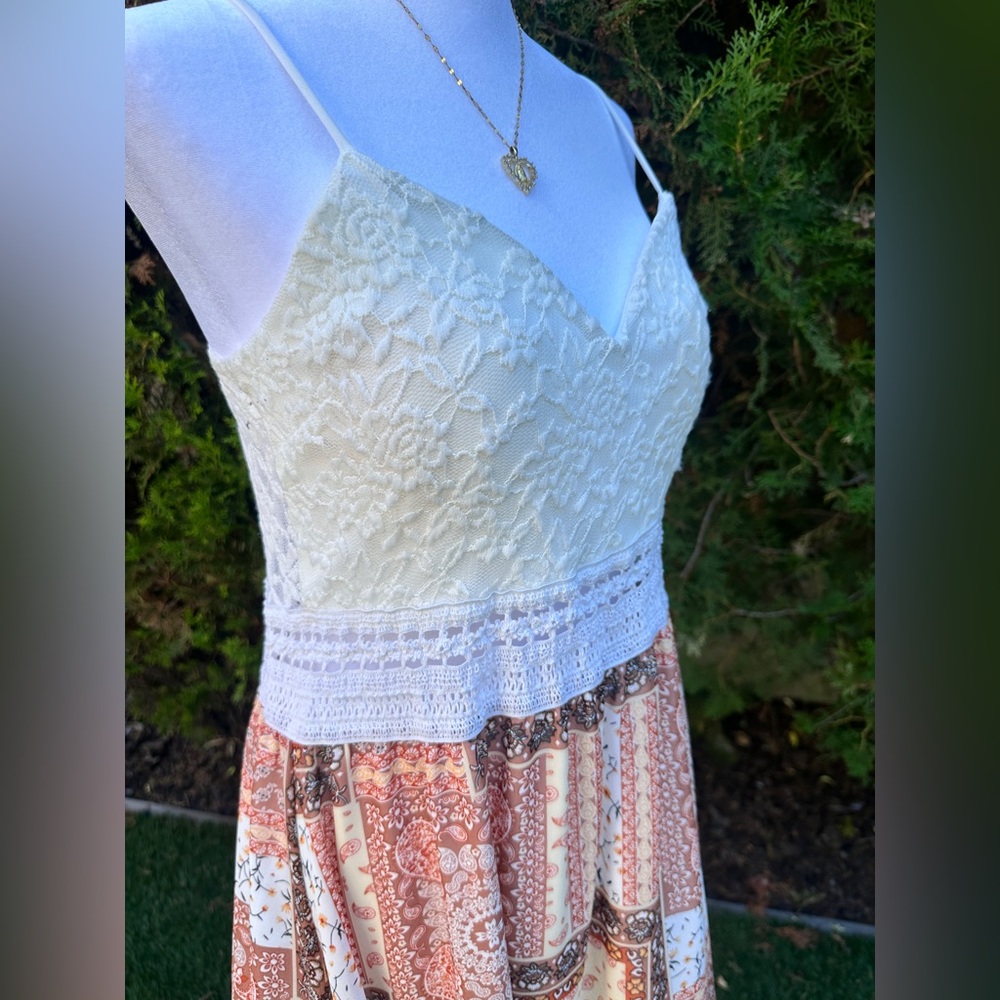 J for Justify Women’s Wired Lace Top Bohemian Maxi Dress size Large - Picture 3 of 4